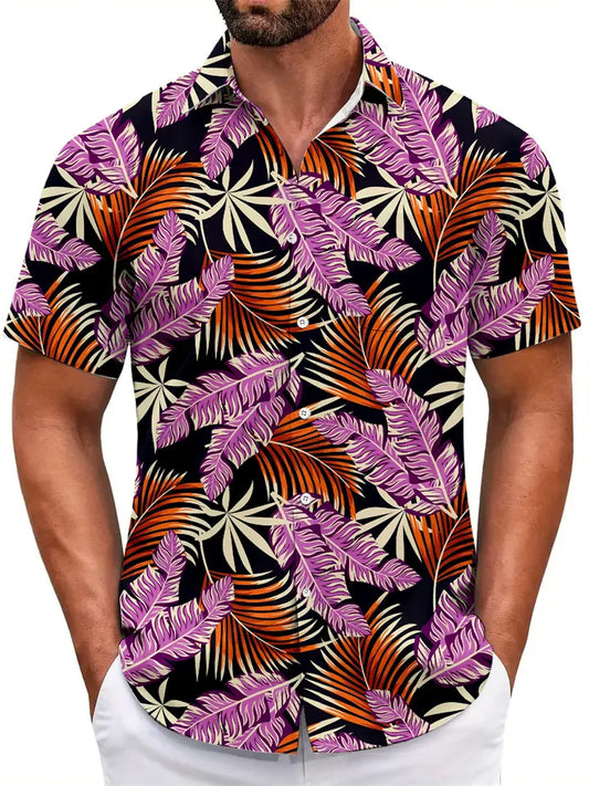 New Summer Men's Beach Hawaiian Print Short-Sleeve Shirt 3