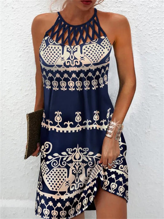 Women's Casual Dress Shift Dress Mini Dress Green Black Dark Blue Sleeveless Floral Ruched Spring Summer Halter Neck Fashion Christmas Birthday Daily 2022 S M L XL XXL 3XL