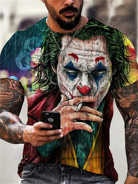 Summer Men's Evil Mask DC Clown Pattern Men's T-shirt Round Neck Short Sleeve 3D Printing Short Sleeve T-shirt