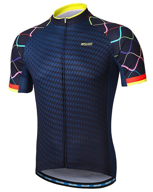 Men's Short Sleeve Cycling Jersey Polyester Navy Purple Yellow Gradient Bike Jersey Mountain Bike MTB Road Bike Cycling Reflective Strips Sweat-wicking Sports Clothing Apparel