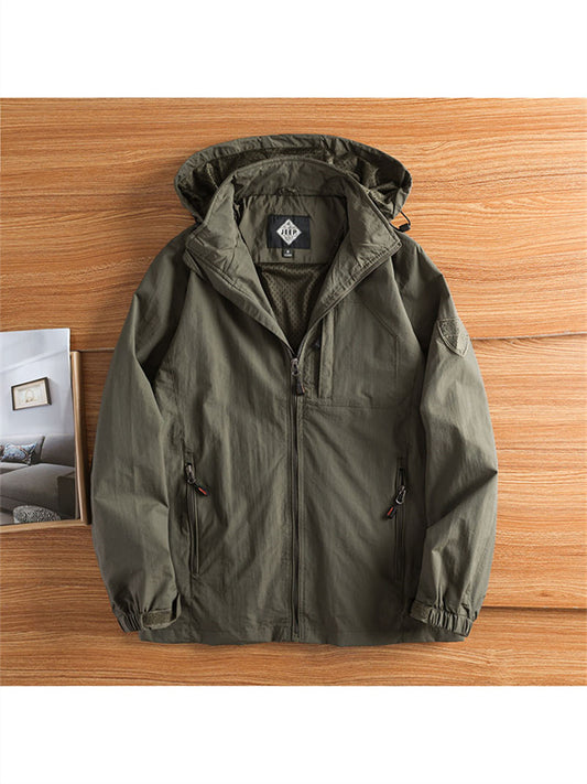 Solid Color Jacket Men Windbreaker Windproof Rushing Jacket Casual Loose Hooded Professional Outdoor Windproof Jacket