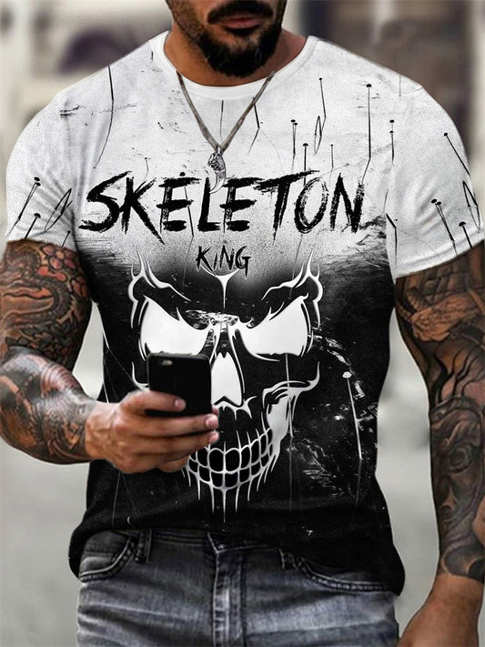 Men's Summer Sports 3D Skull Print Trendy Short-Sleeve T-Shirt