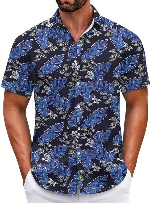 New Summer Men's Beach Hawaiian Print Short-Sleeve Lapel Shirt 4
