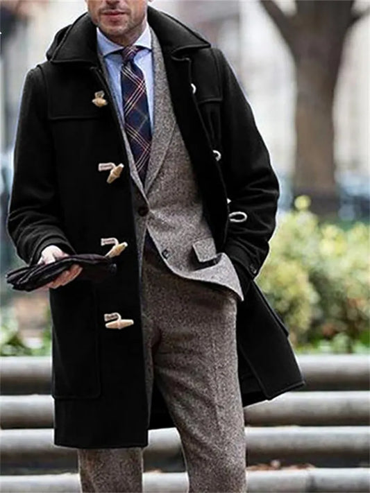 New Solid Color Middle-aged Loose Type Men's Trend in The Long Section of The Lapel Men's Coat Jacket