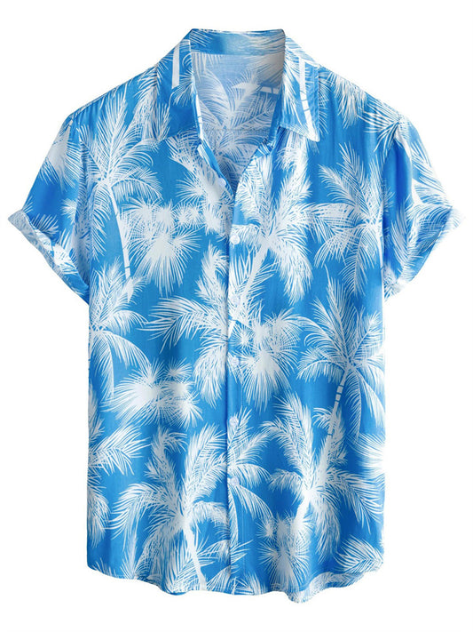 Men's Hawaiian Floral 3D Digital Print Short-Sleeve Shirt with Beach Collar - Retro Casual Shirt