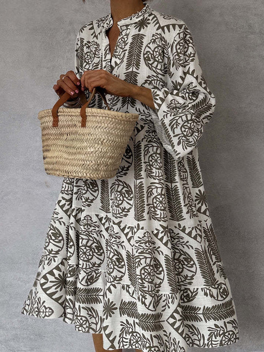 New Arrival Women's Casual Print Three-quarter Sleeve Shirt Dress