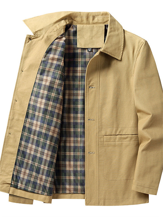 Men's Jacket Windproof Daily Wear Vacation Going out Single Breasted Turndown Streetwear Stylish Business Jacket Outerwear Plain Button Pocket Black khaki Army Green