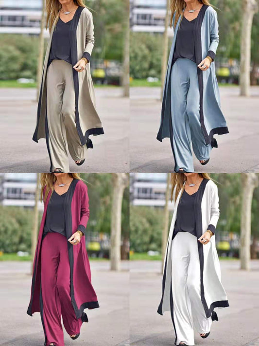 Women's Lounge Sets 3-Piece Sweatsuit Outfits Soft Vest Long Sleeve Open Front Cardigan Top Hight Waist Trouser Pant
