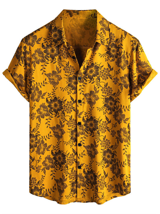 Men's Hawaiian Floral 3D Print Short-Sleeve Shirt Beach Spread Collar Retro Casual Shirt