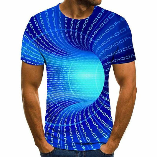 Summer Fashion Casual Short-sleeved Men's T-shirt Round Neck 3D Visual Misprint Green Purple Pink Red Blue