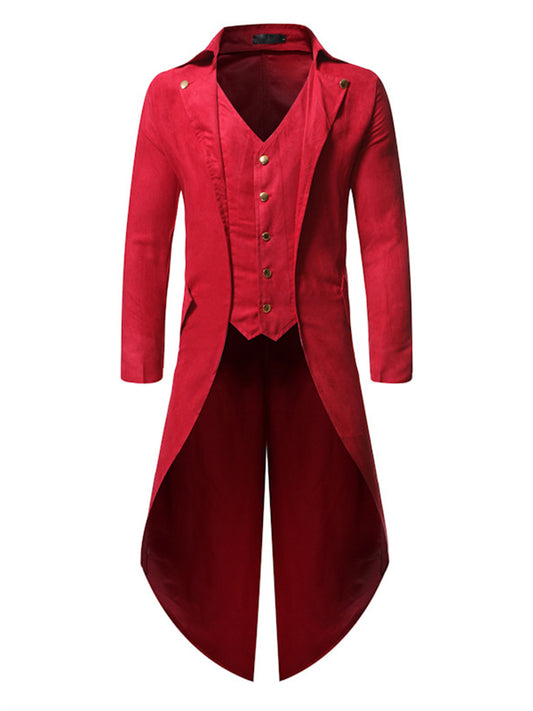 Men's Lapel Long Sleeve Single Breasted Solid Color Button Irregular Slim Men's Tuxedo