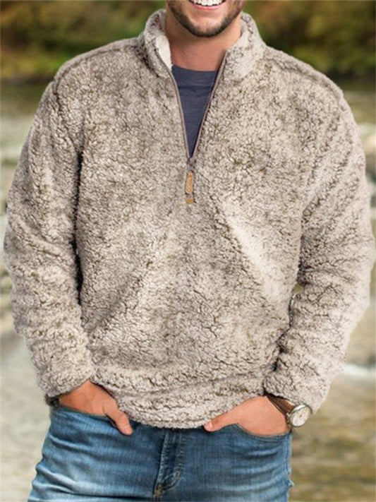 Men's Solid Color Tops Casual Loose Solid Color Pullover Stand-up Collar Pullover Thickened Long-sleeved Sweater Men