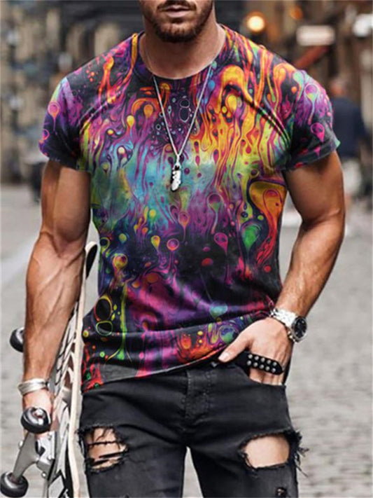 Men's Printed Short Sleeve Loose Large Size T-Shirt 3D Digital Printing Tops S M L XL 2XL 3XL 4XL 5XL