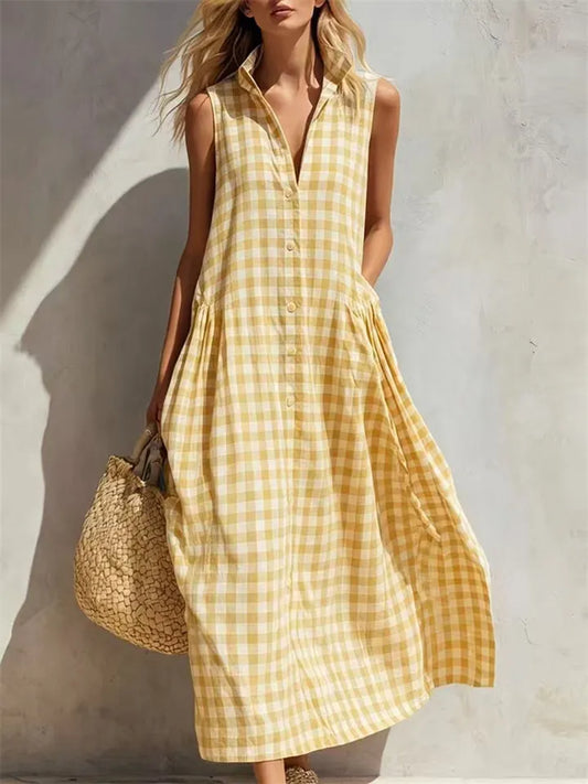 New Summer Women's Loose-Fit Sleeveless Checkered Dress