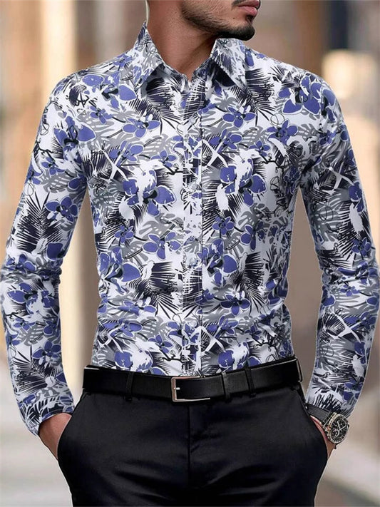 Men's Shirt Spring/Autumn Casual Floral Print Men's Long Sleeve Shirt