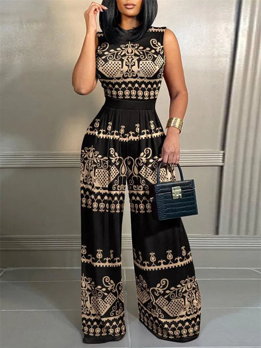 Women's New Arrival Casual Slim-Fit Printed Sleeveless Jumpsuit