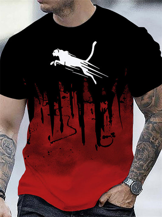 Men's Summer 3D Printed White Leopard Print Round Neck Short Sleeve T-Shirt