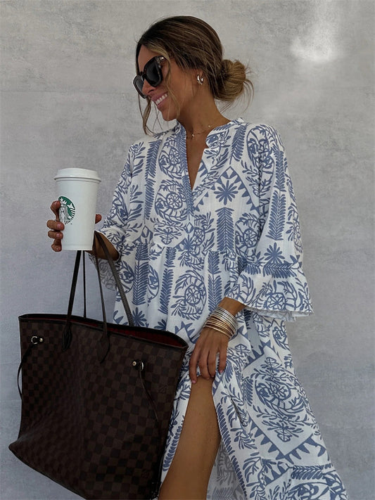 New Arrival Women's Casual Print Three-quarter Sleeve Shirt Dress