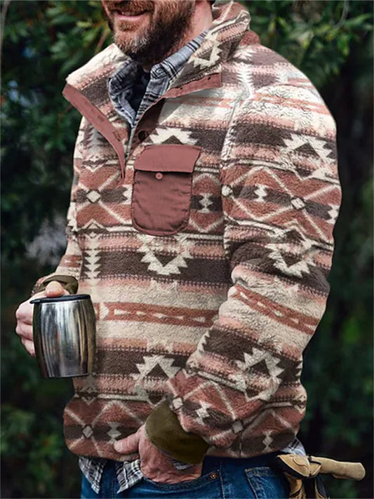 Men's Sweatshirt Fuzzy Sherpa Pullover Red Blue Brown Green Khaki Standing Collar Solid Color Streetwear Casual Big and Tall Winter Fall Clothing Apparel Hoodies Sweatshirts Long Sleeve