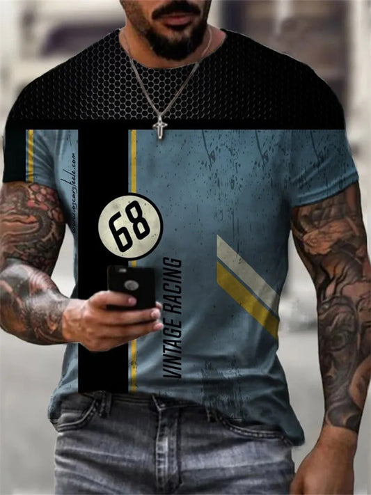 New Fashion Men's Short-sleeved T-shirt 3D Digital Printing Tops Pattern Printing Round Neck Letter T-shirt