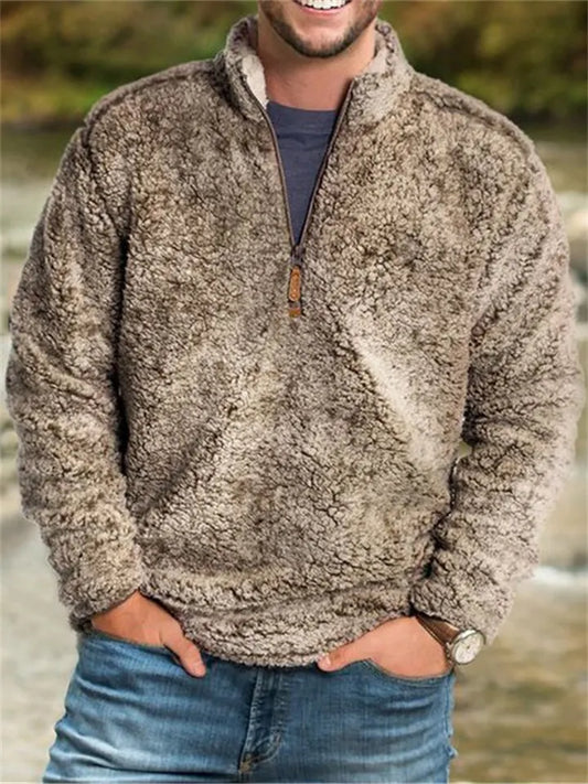 Men's Solid Color Tops Casual Loose Solid Color Pullover Stand-up Collar Pullover Thickened Long-sleeved Sweater Men